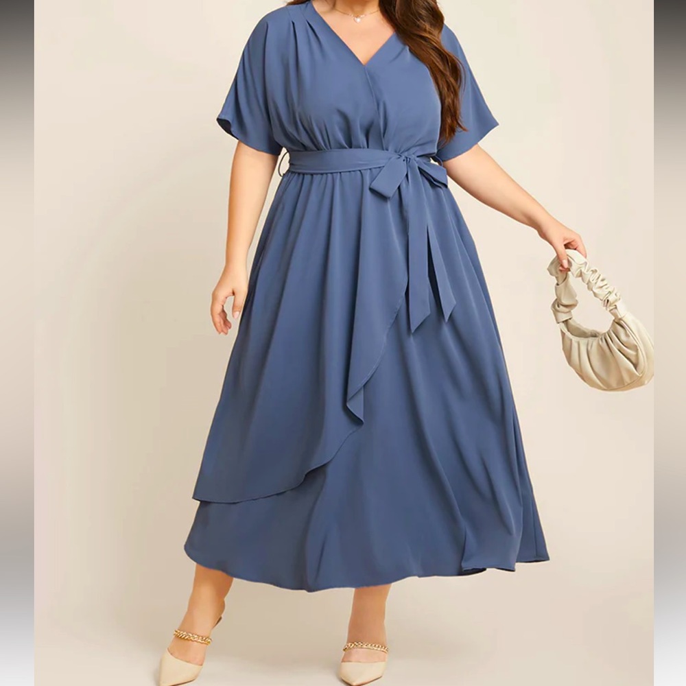 Blue Faux Wrap Dress